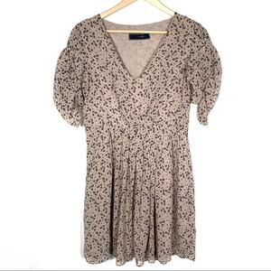 Lumiere brown animal print v neck knee length dress size medium M